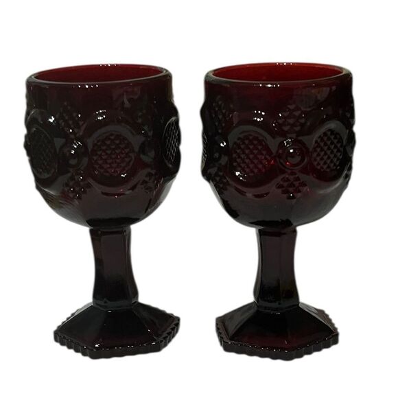 Avon Vintage Glass Goblets 1876 Cape Cod Collection, Ruby Red, 2 Small - Picture 1 of 5